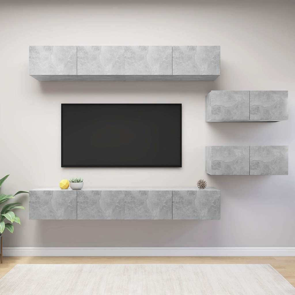 Ensemble de meubles TV 6 pcs Gris béton Bois d'ingénierie - XIOS