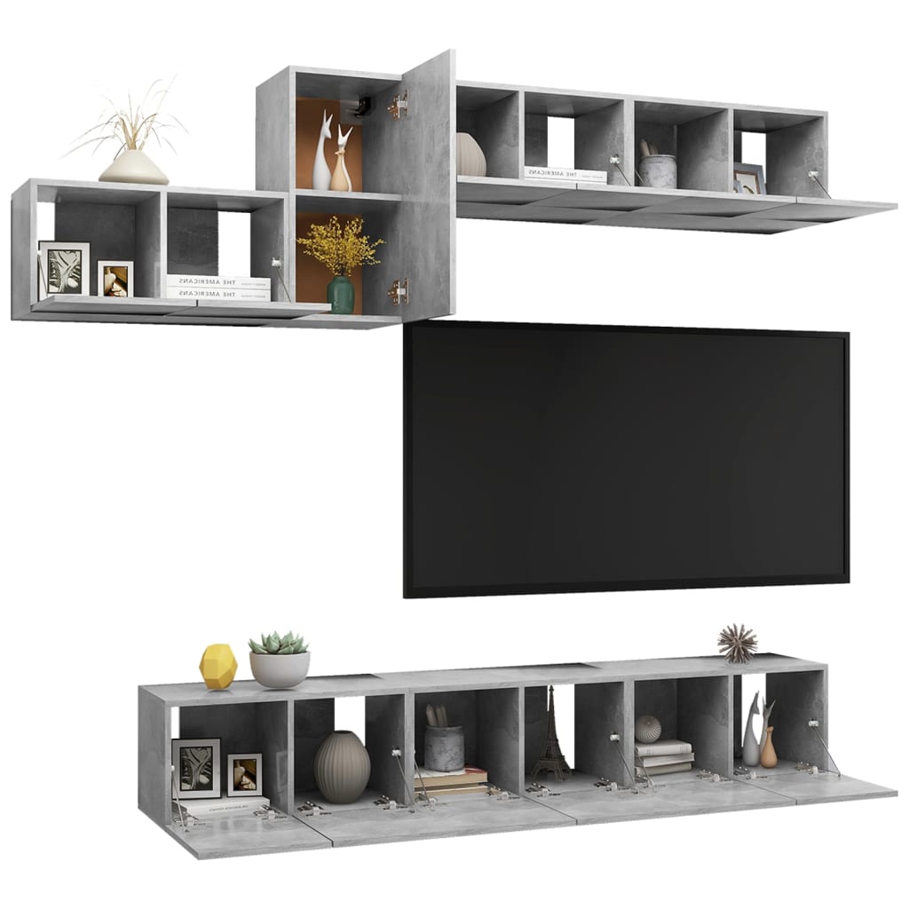 Ensemble de meubles TV 7 pcs Gris béton Bois d'ingénierie - XIOS
