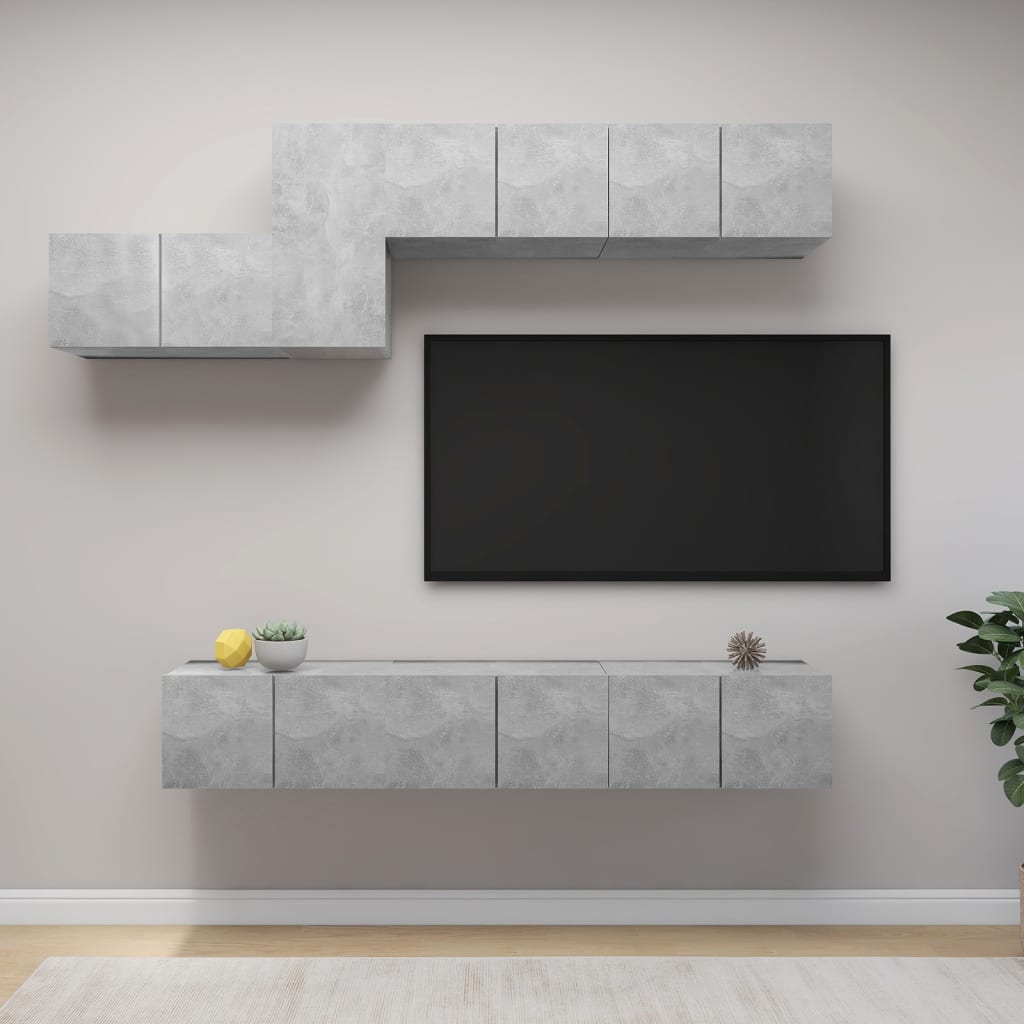 Ensemble de meubles TV 7 pcs Gris béton Bois d'ingénierie - XIOS