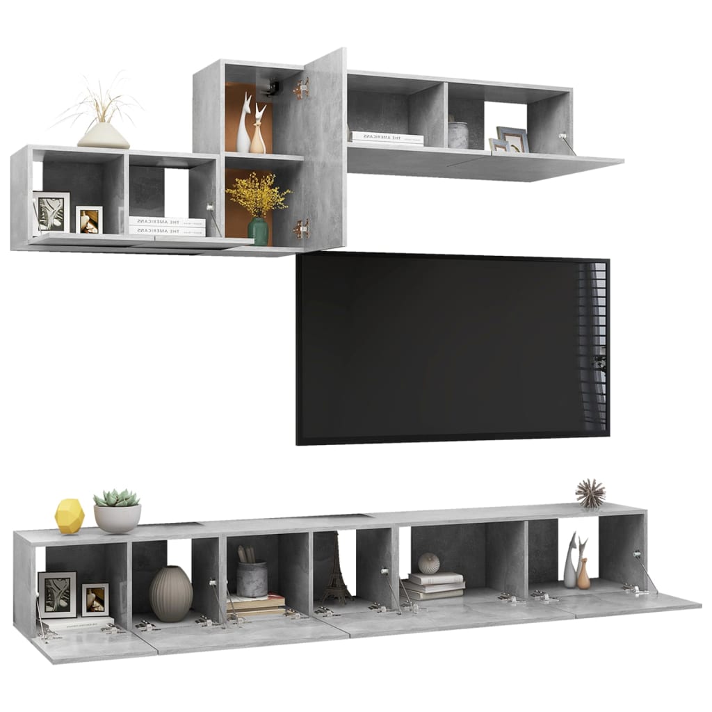 Ensemble de meubles TV 6 pcs Gris béton Bois d'ingénierie - XIOS