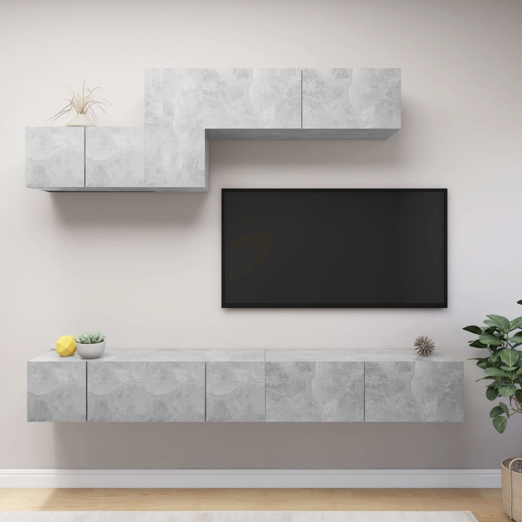 Ensemble de meubles TV 6 pcs Gris béton Bois d'ingénierie - XIOS