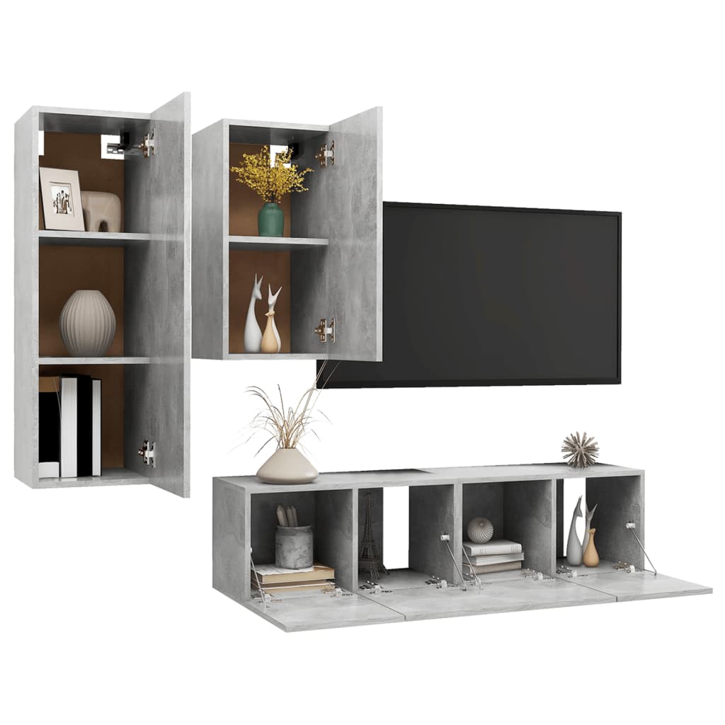 Ensemble de meubles TV 4 pcs Gris béton Bois d'ingénierie - XIOS