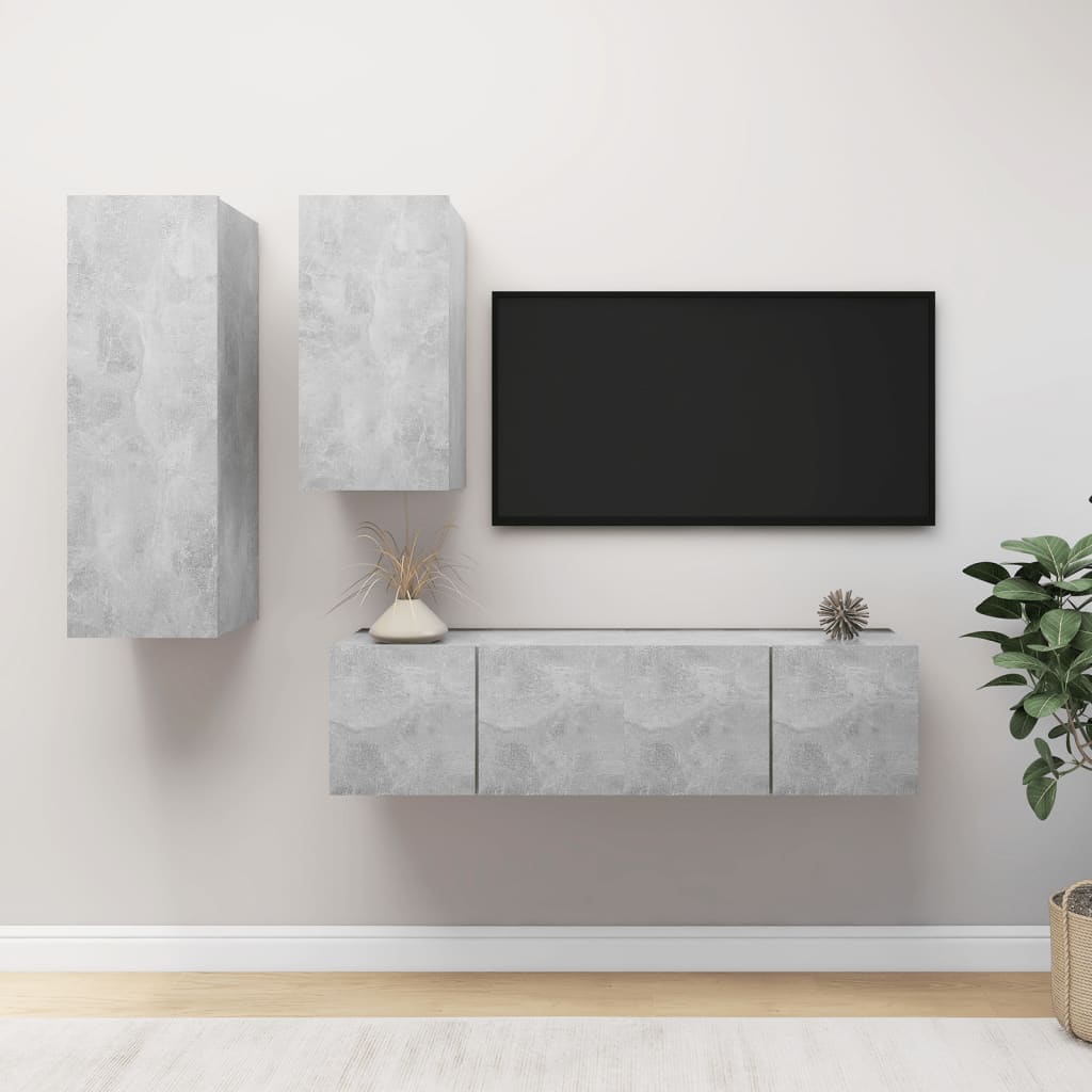 Ensemble de meubles TV 4 pcs Gris béton Bois d'ingénierie - XIOS