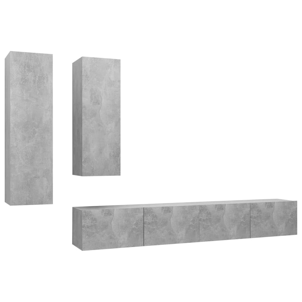 Ensemble de meuble TV 4 pcs Gris béton Bois d'ingénierie - XIOS