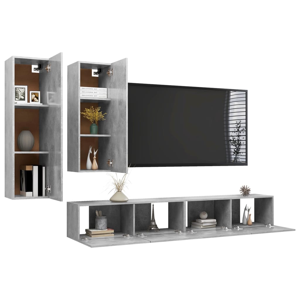 Ensemble de meuble TV 4 pcs Gris béton Bois d'ingénierie - XIOS