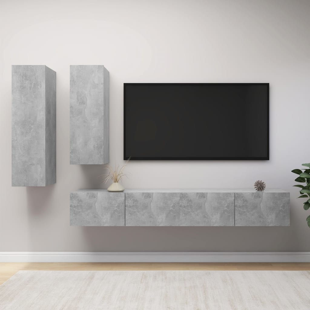 Ensemble de meuble TV 4 pcs Gris béton Bois d'ingénierie - XIOS