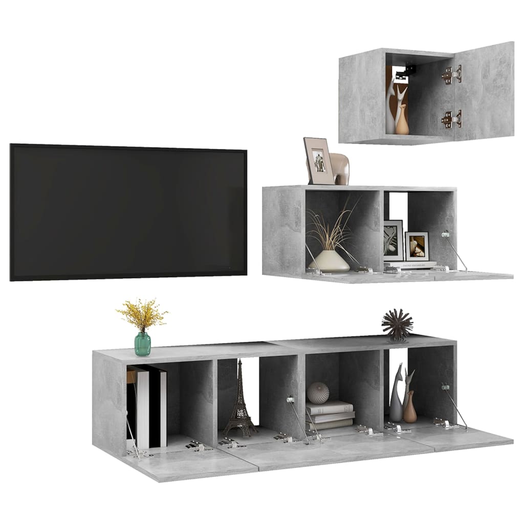 Ensemble de meubles TV 4 pcs Gris béton Bois d'ingénierie - XIOS