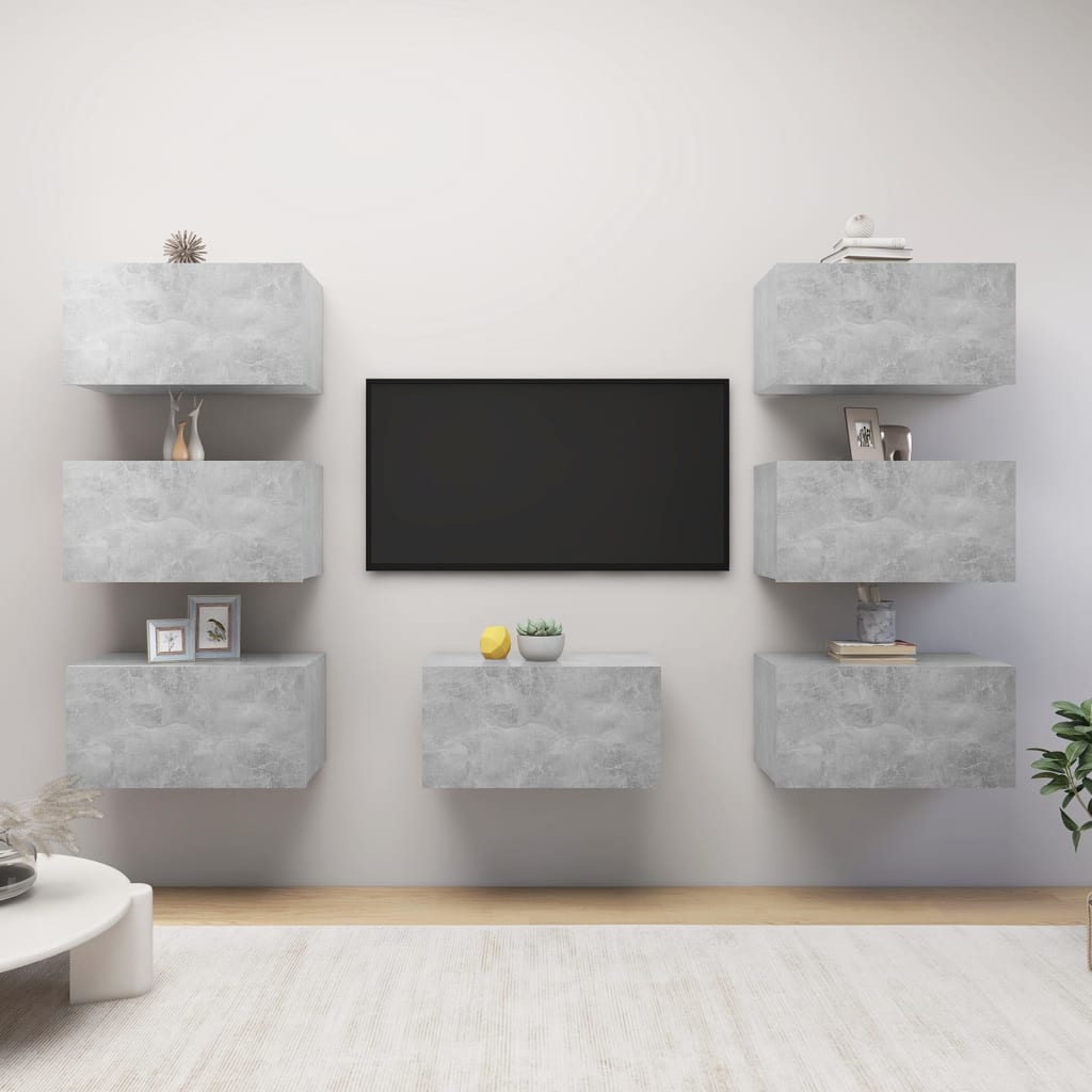 Meubles TV 7 pcs Gris béton 30,5x30x60 cm Bois d'ingénierie - XIOS