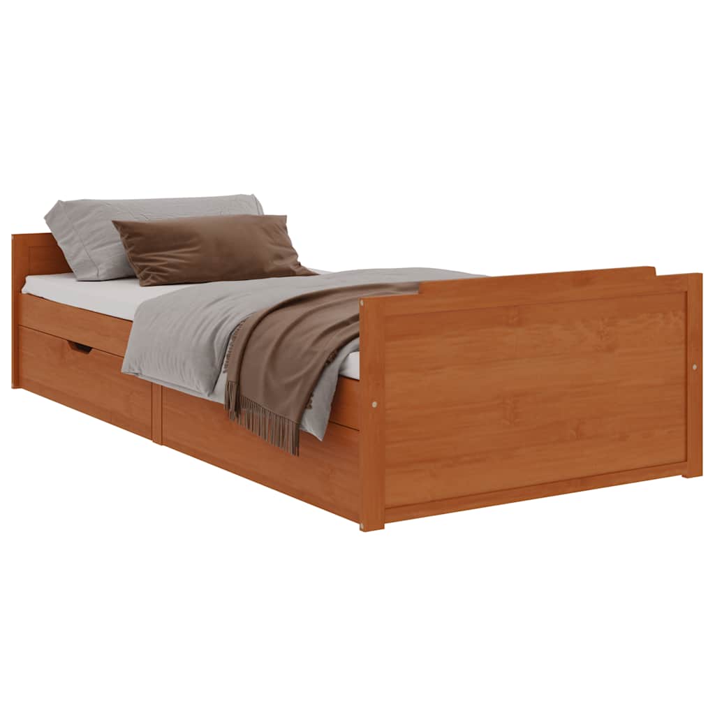 Cadre de lit sans matelas Marron miel Bois pin massif 90x200 cm - XIOS