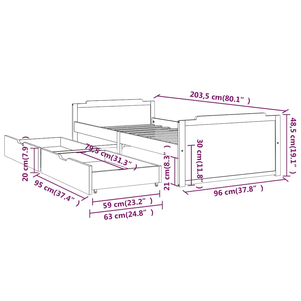 Cadre de lit sans matelas Marron miel Bois pin massif 90x200 cm - XIOS