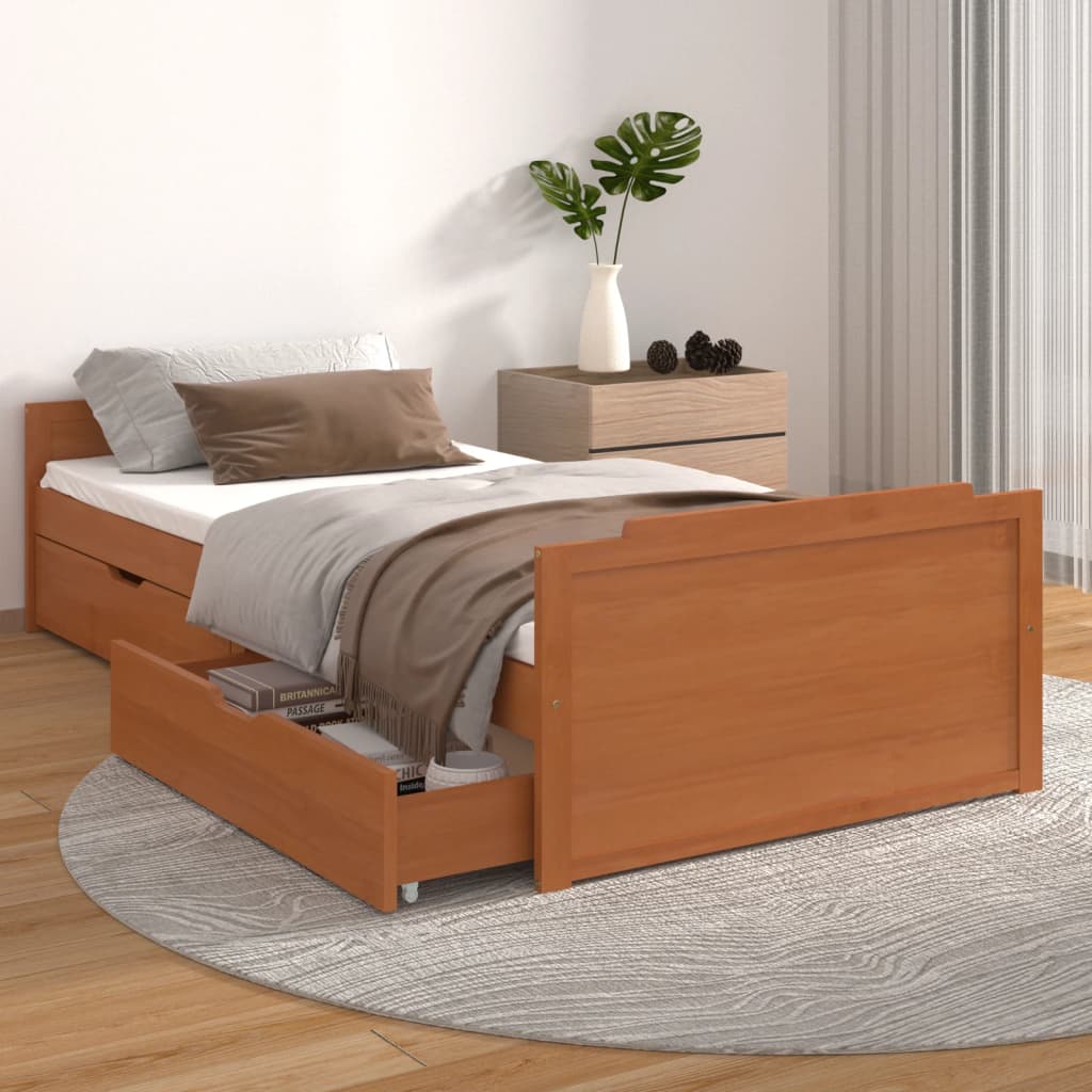 Cadre de lit sans matelas Marron miel Bois pin massif 90x200 cm - XIOS