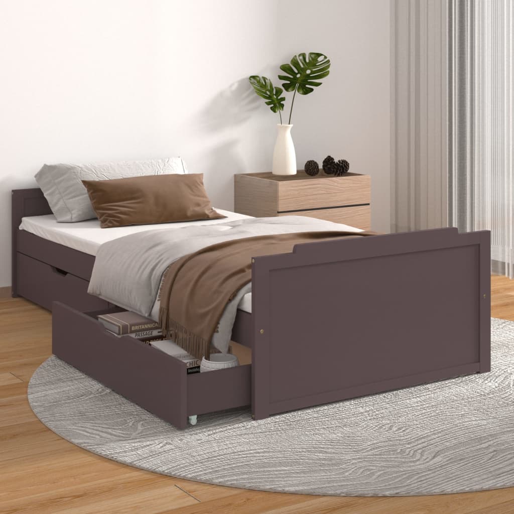 Cadre de lit sans matelas marron foncé bois pin massif 90x200cm - XIOS