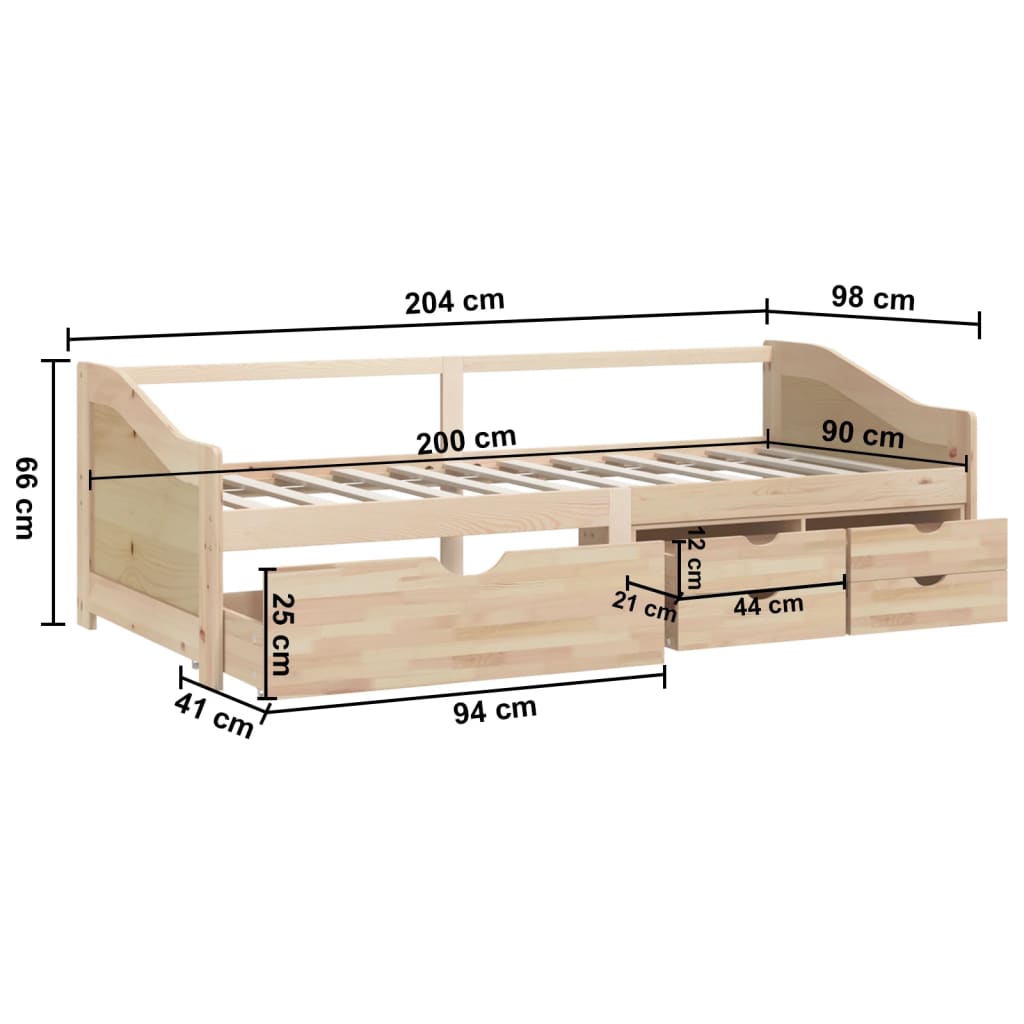 Lit de repos 3 places sans matelas Bois de pin massif 90x200 cm - XIOS