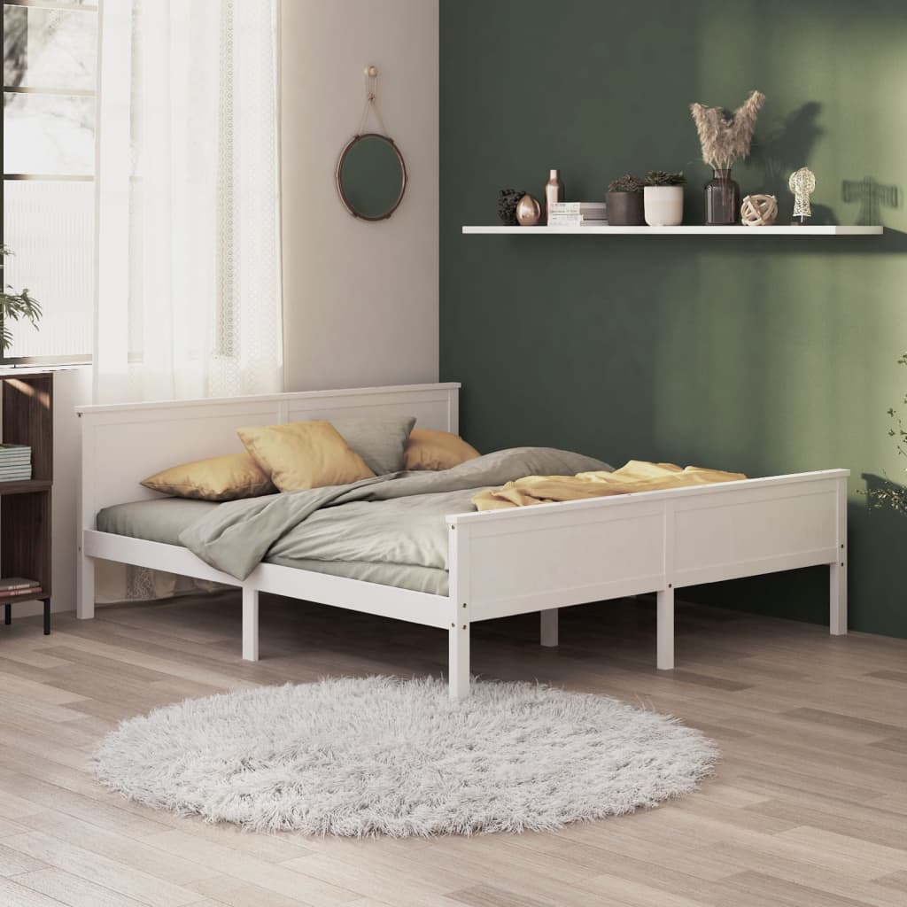 Cadre de lit sans matelas blanc bois massif de pin 200x200 cm - XIOS