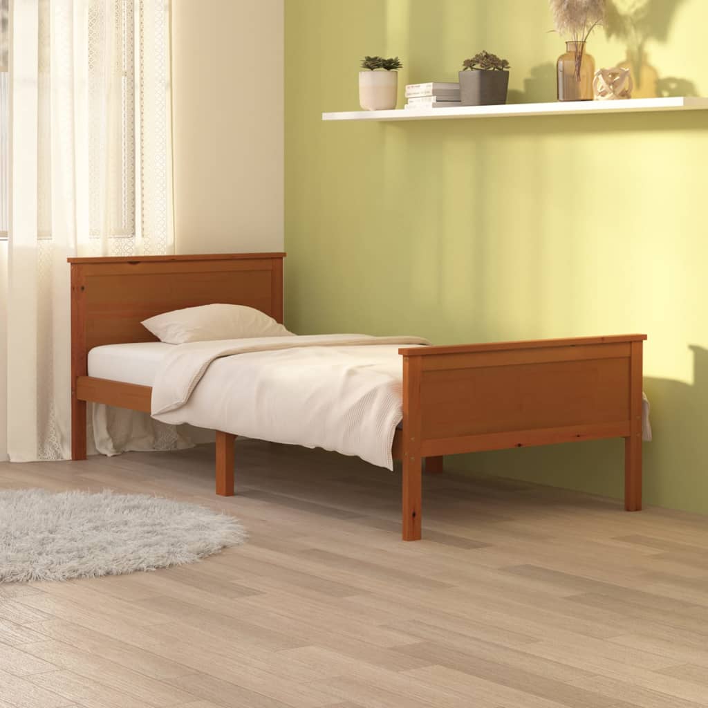 Cadre de lit sans matelas Marron miel Bois pin massif 90x200 cm - XIOS
