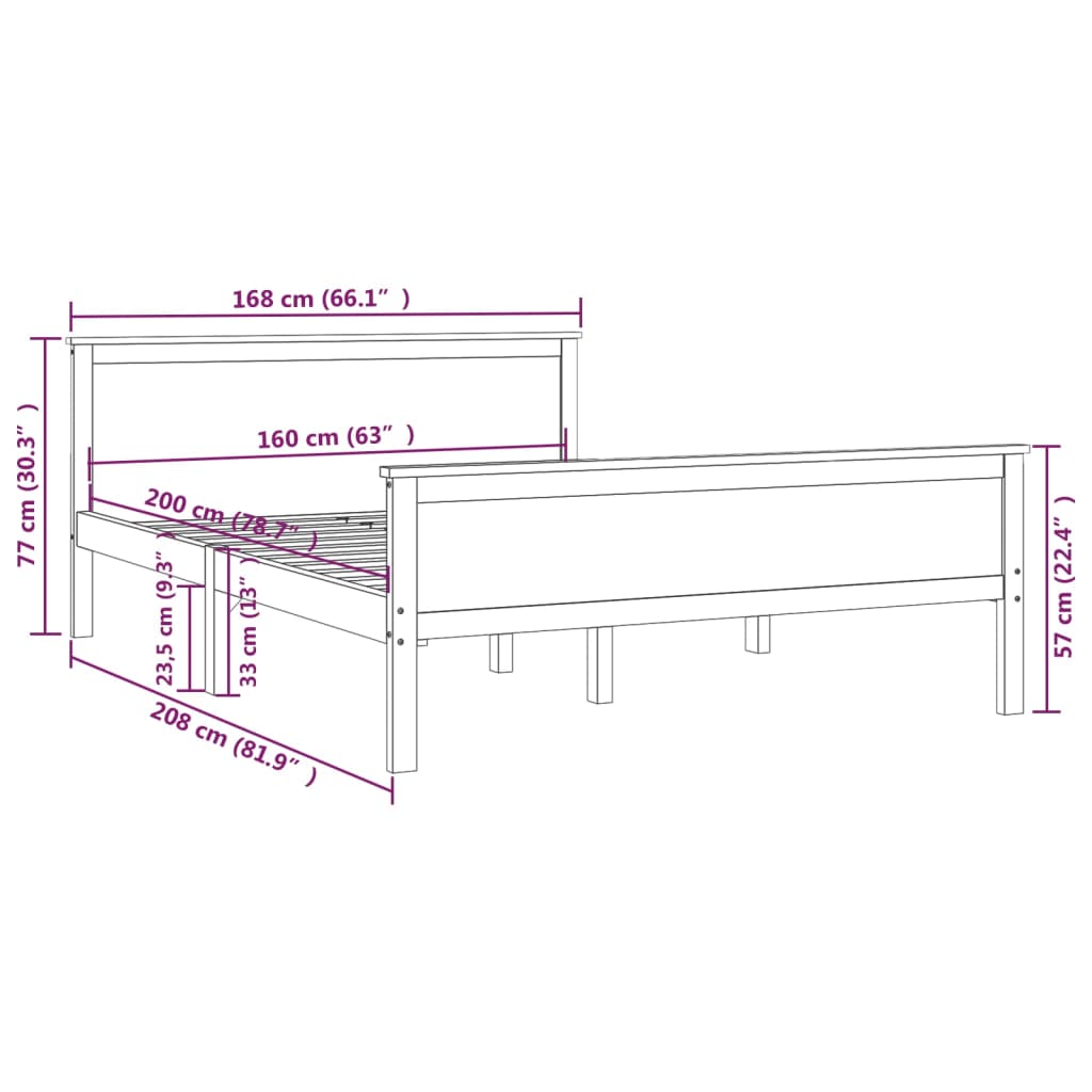 Cadre de lit sans matelas marron miel pin massif 160x200 cm - XIOS