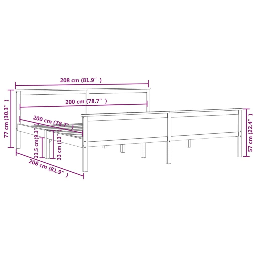 Cadre de lit sans matelas marron miel bois pin massif 200x200cm - XIOS