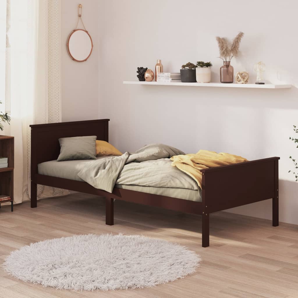 Cadre de lit sans matelas marron foncé pin massif 100x200 cm - XIOS
