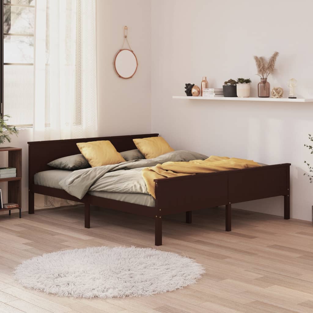 Cadre de lit sans matelas marron foncé pin massif 180x200 cm - XIOS