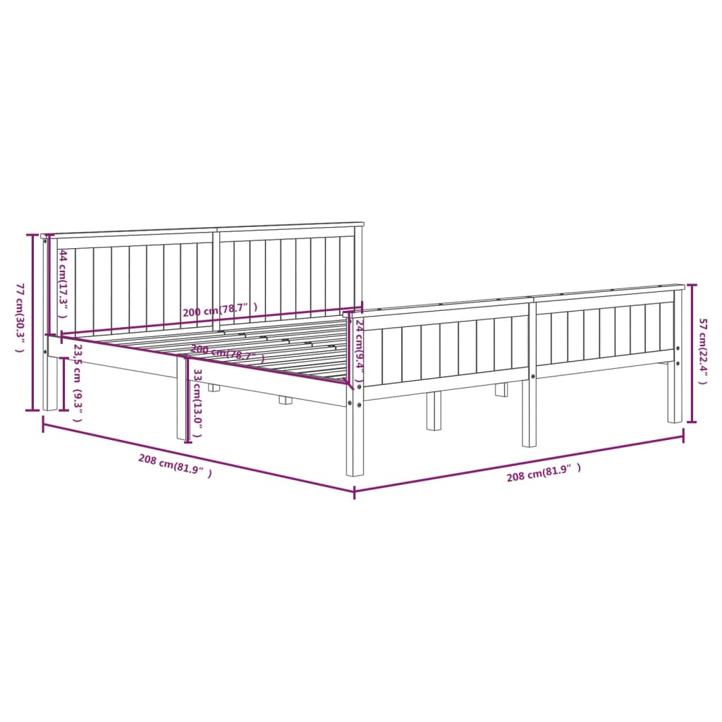 Cadre de lit sans matelas bois massif de pin gris 200x200 cm - XIOS