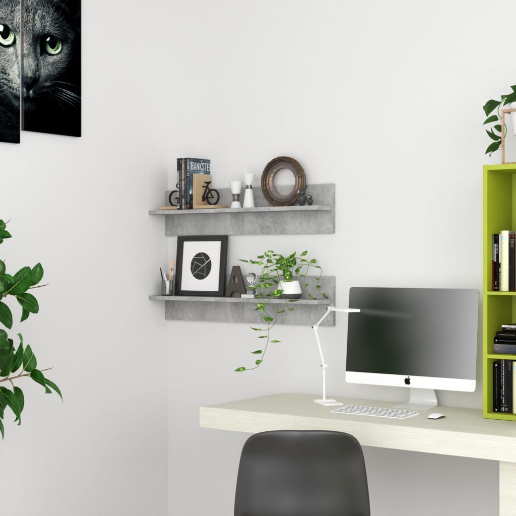 Étagères murales 2pcs Gris béton 80x11,5x18cm bois d'ingénierie - XIOS