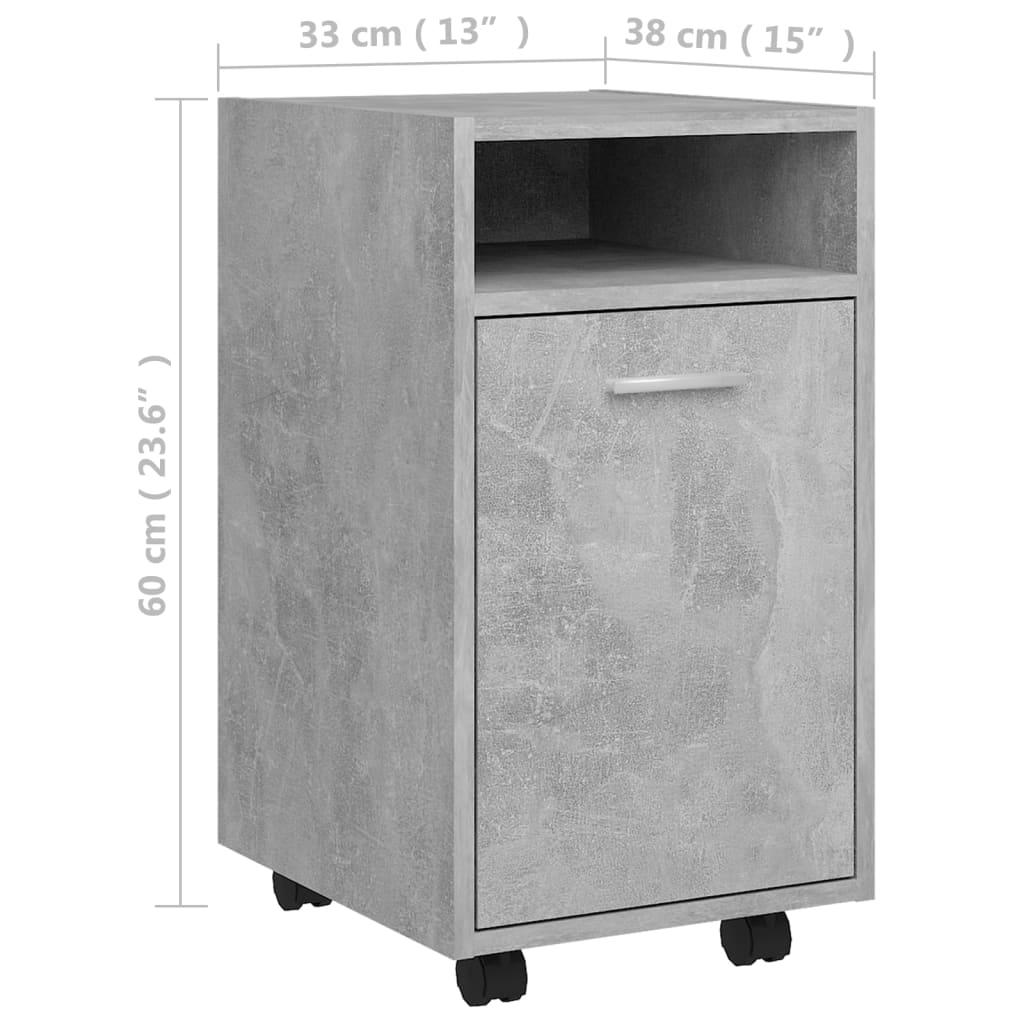 Armoire latérale et roues Gris béton 33x38x60cm Bois ingénierie - XIOS