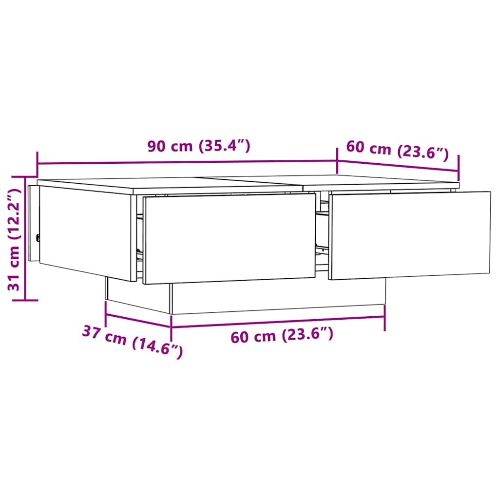 Table basse chêne sonoma 90x60x31 cm bois d'ingénierie - XIOS