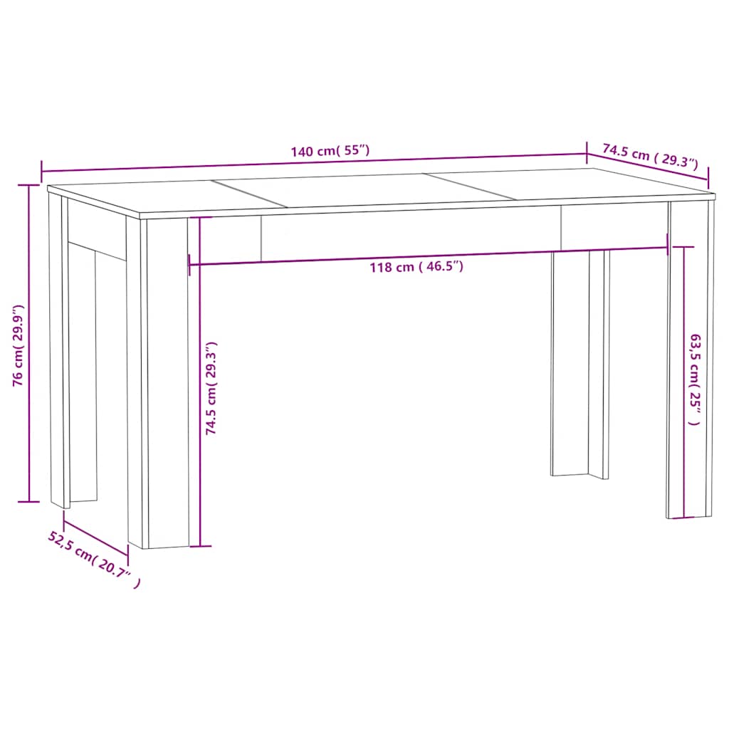 Table à manger Gris béton 140x74,5x76 cm Bois d'ingénierie - XIOS