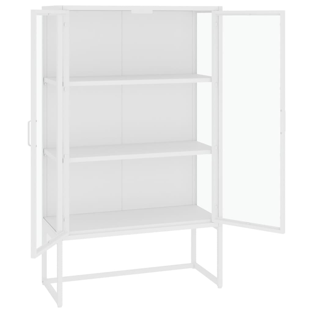 Buffet haut Blanc 80x35x135 cm Acier et verre trempé