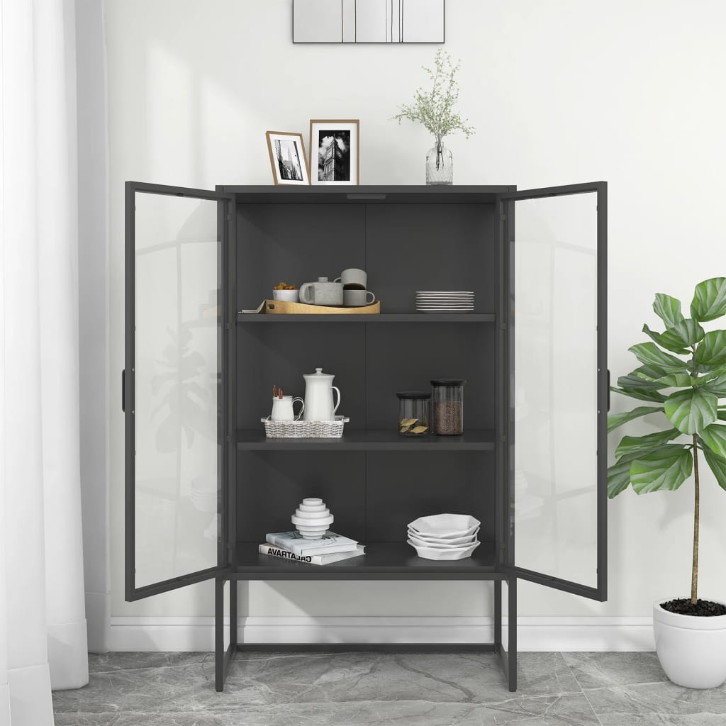 Buffet haut Anthracite 80x35x135 cm Acier et verre trempé - XIOS