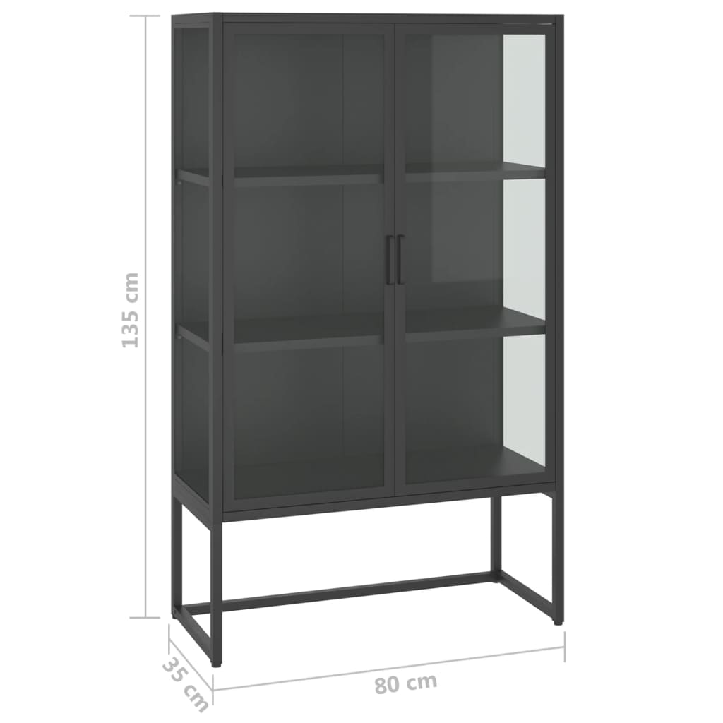 Buffet haut Anthracite 80x35x135 cm Acier et verre trempé - XIOS