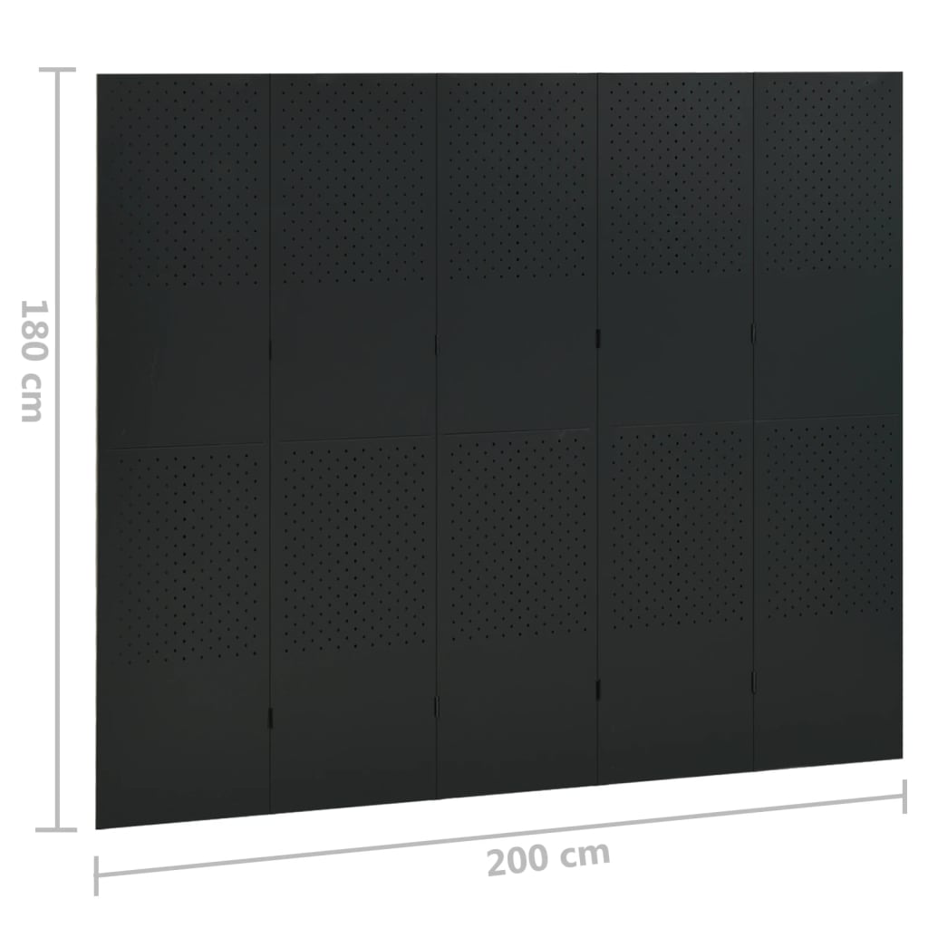Cloison de séparation 5 panneaux Noir 200x180 cm Acier - XIOS