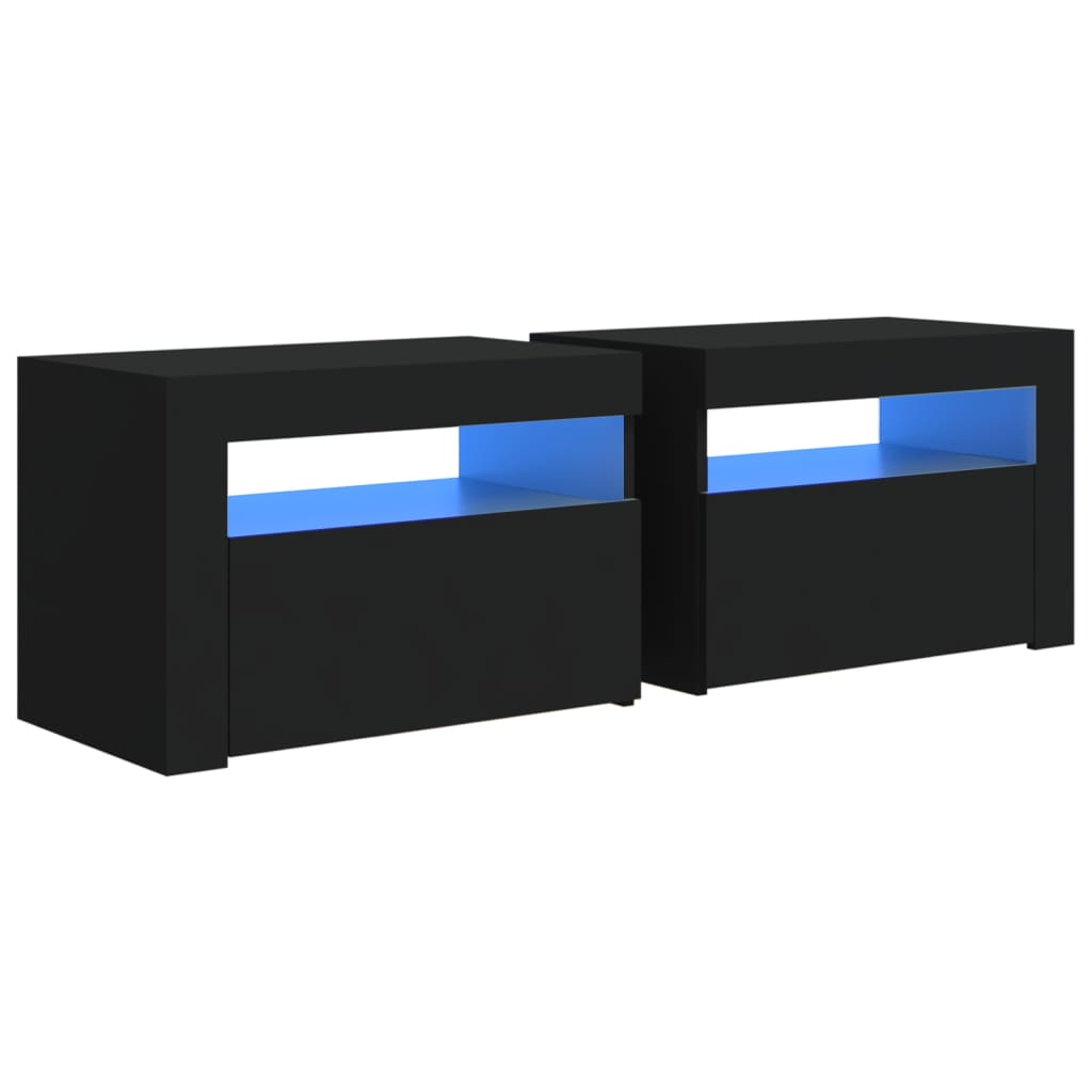 Tables de chevet 2 pcs avec LED Noir 60x35x40 cm - XIOS