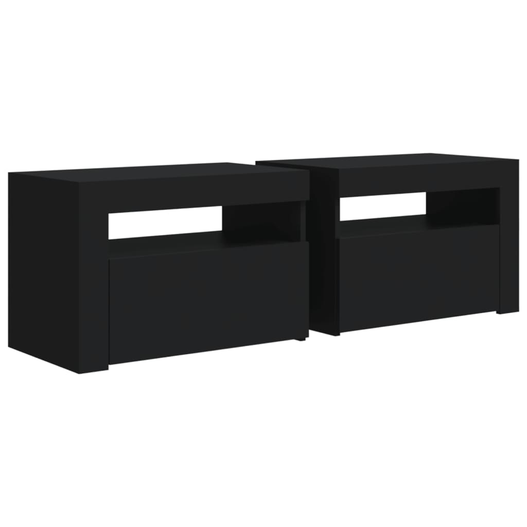 Tables de chevet 2 pcs avec LED Noir 60x35x40 cm - XIOS