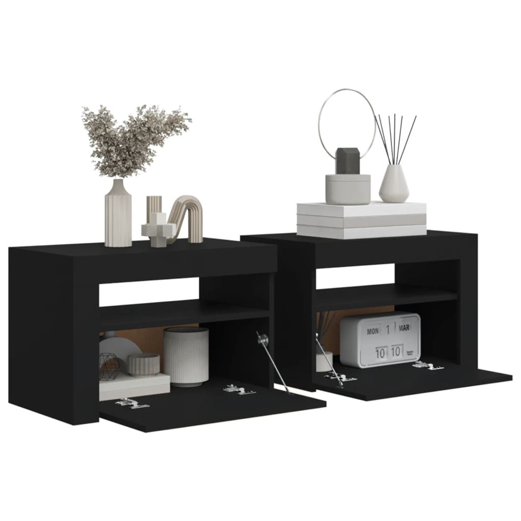 Tables de chevet 2 pcs avec LED Noir 60x35x40 cm - XIOS