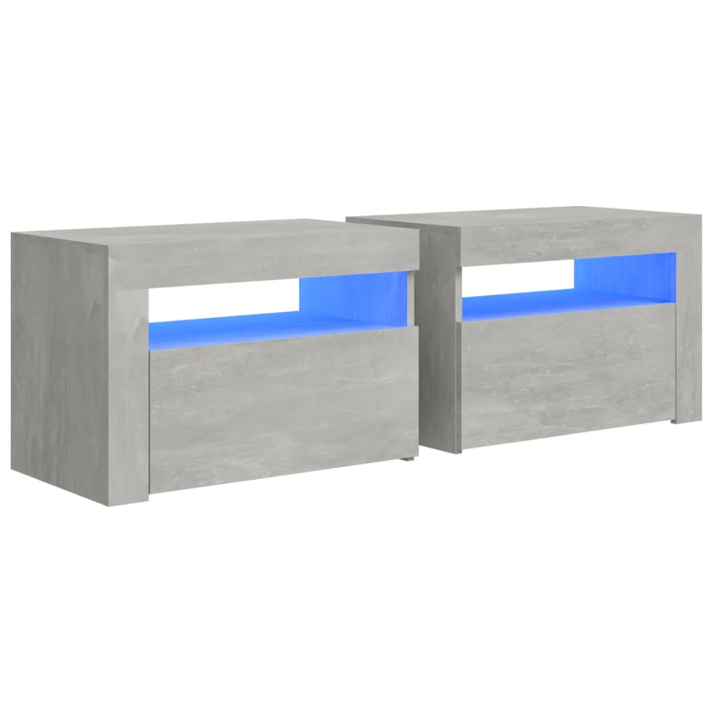 Tables de chevet 2 pcs avec LED Gris béton 60x35x40 cm - XIOS