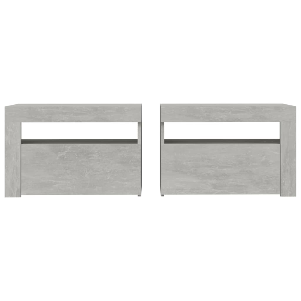 Tables de chevet 2 pcs avec LED Gris béton 60x35x40 cm - XIOS