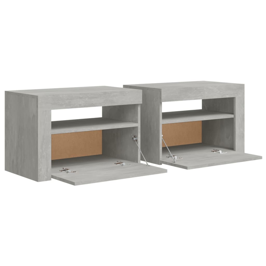 Tables de chevet 2 pcs avec LED Gris béton 60x35x40 cm - XIOS