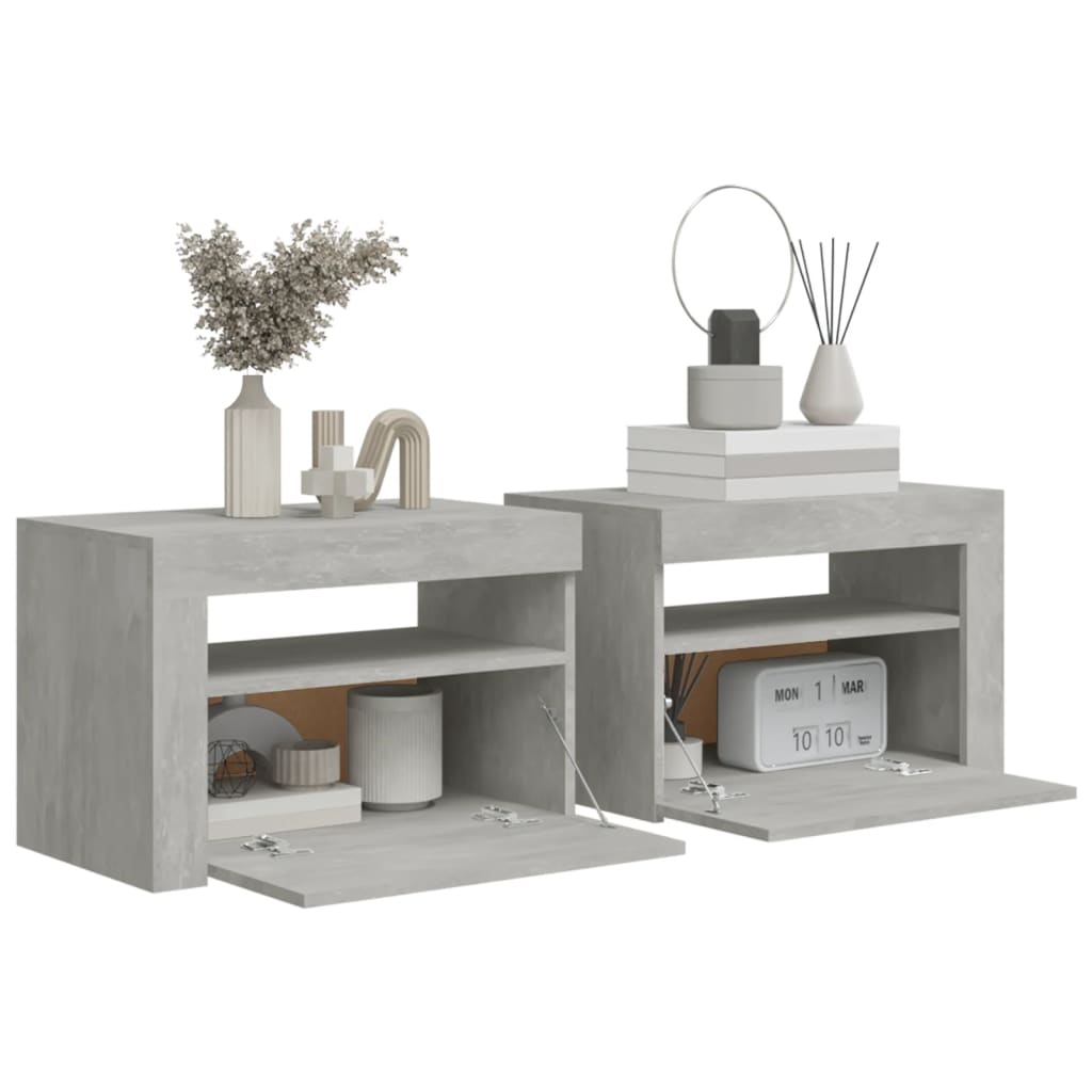 Tables de chevet 2 pcs avec LED Gris béton 60x35x40 cm - XIOS