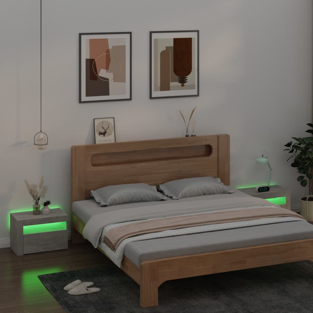 Tables de chevet 2 pcs avec LED Gris béton 60x35x40 cm - XIOS