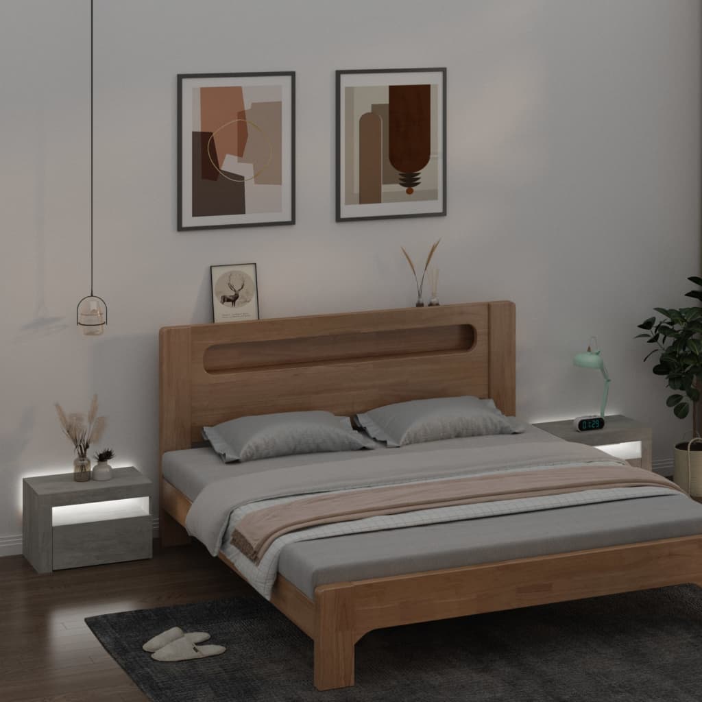 Tables de chevet 2 pcs avec LED Gris béton 60x35x40 cm - XIOS