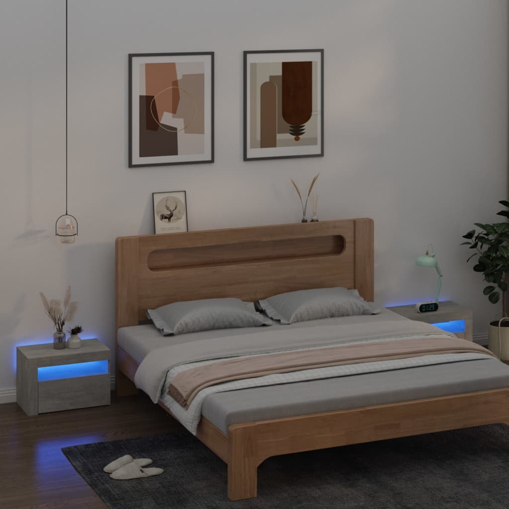 Tables de chevet 2 pcs avec LED Gris béton 60x35x40 cm - XIOS