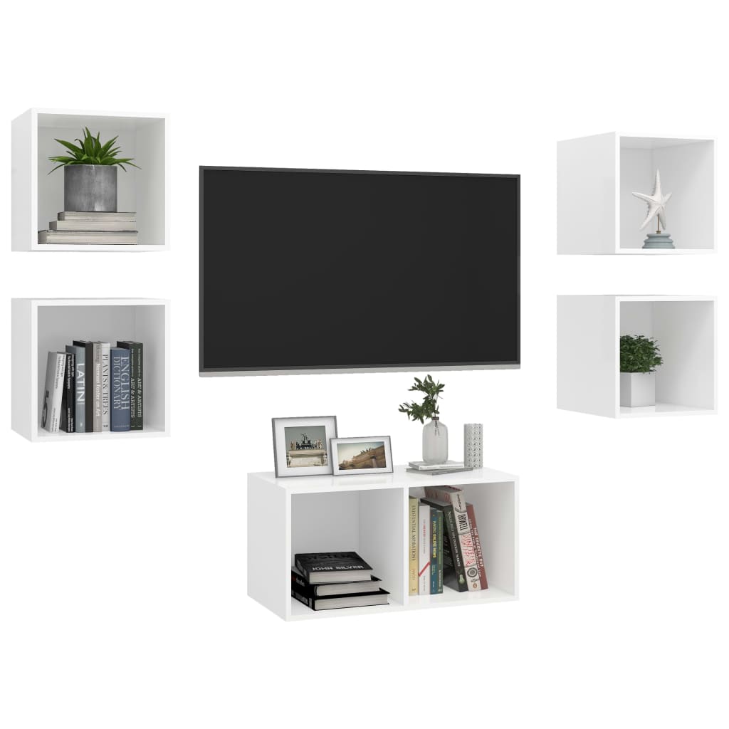 Ensemble de meuble TV 5 pcs Blanc Bois d'ingénierie - XIOS