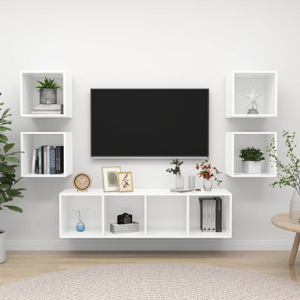Ensemble de meuble TV 5 pcs Blanc Bois d'ingénierie - XIOS