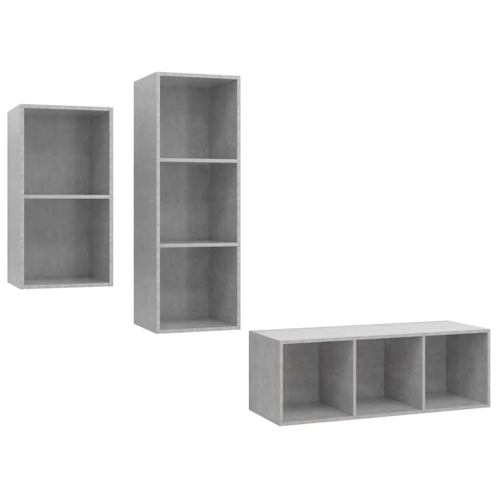 Ensemble de meuble TV 3 pcs Gris béton Bois d'ingénierie - XIOS