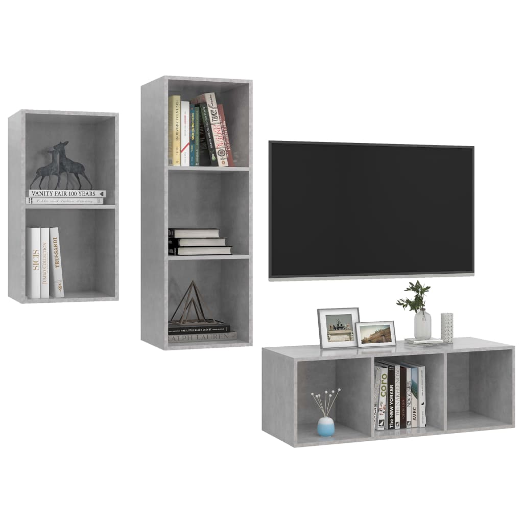 Ensemble de meuble TV 3 pcs Gris béton Bois d'ingénierie - XIOS