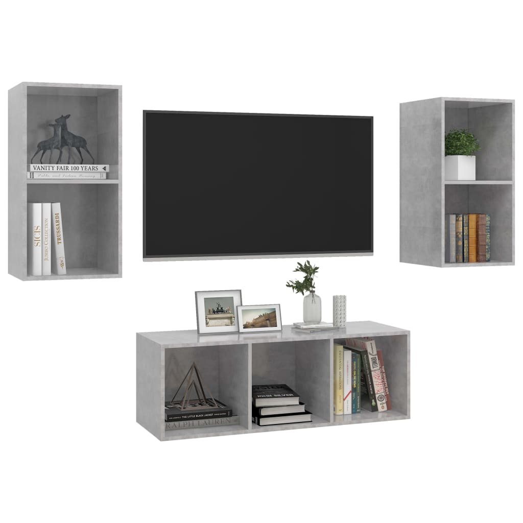 Ensemble de meuble TV 3 pcs Gris béton Bois d'ingénierie - XIOS