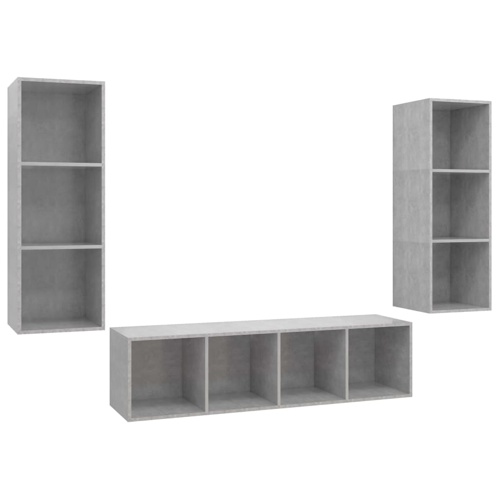Ensemble de meuble TV 3 pcs Gris béton Bois d'ingénierie - XIOS