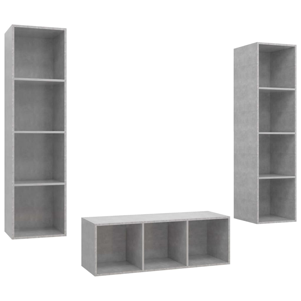 Ensemble de meuble TV 3 pcs Gris béton Bois d'ingénierie - XIOS