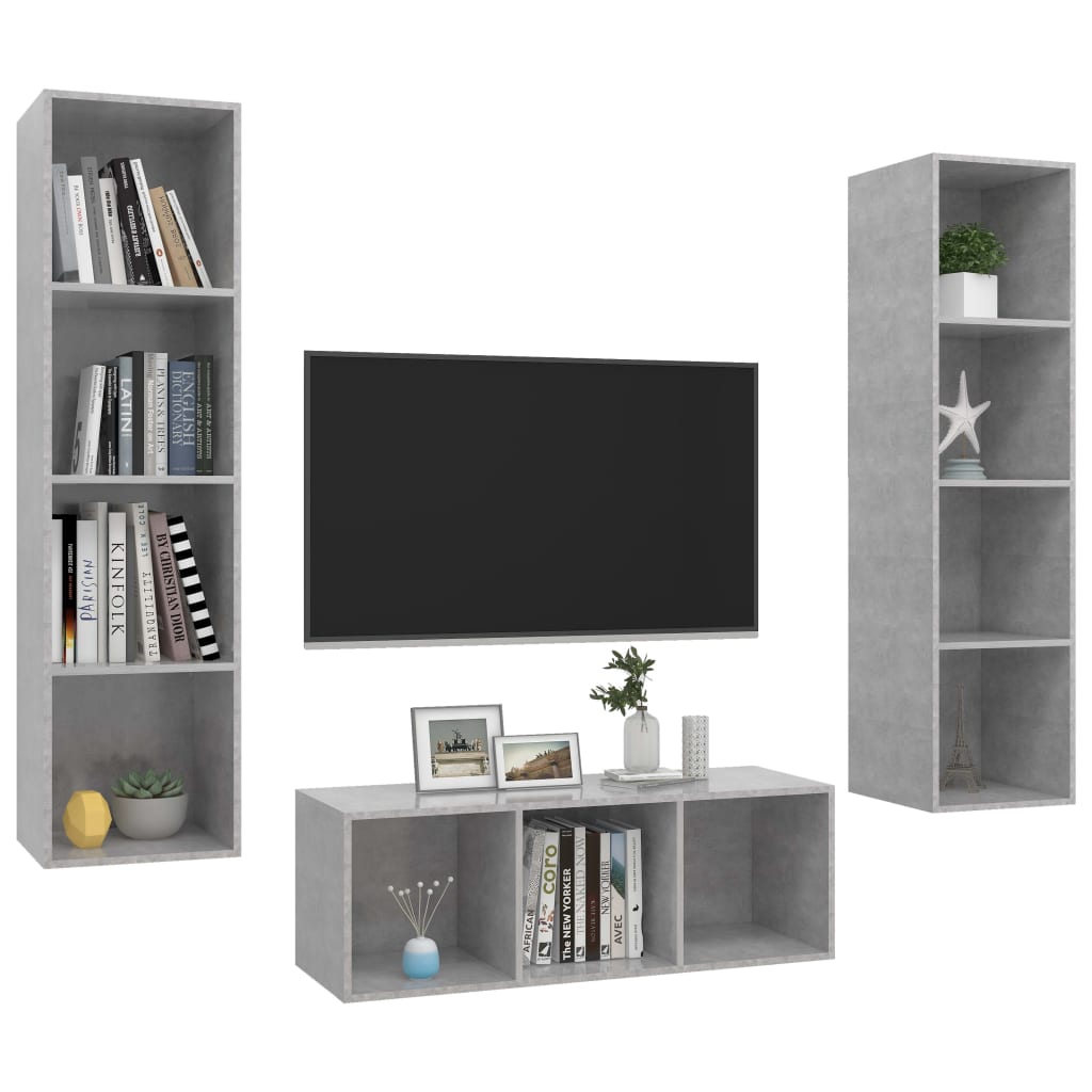 Ensemble de meuble TV 3 pcs Gris béton Bois d'ingénierie - XIOS